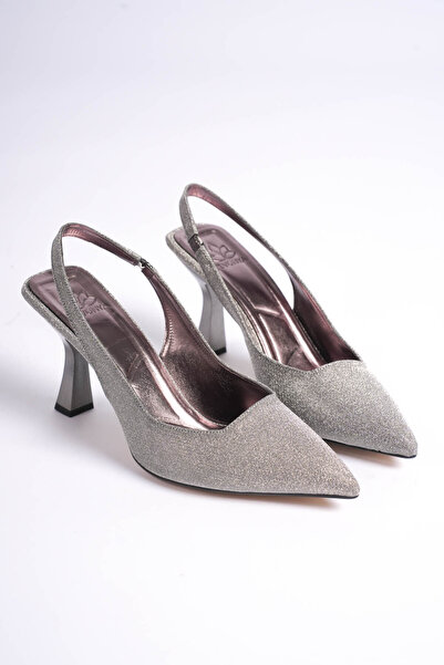 LEVONYA Lara Women's Platinum Glittery Back Open Heeled Shoes