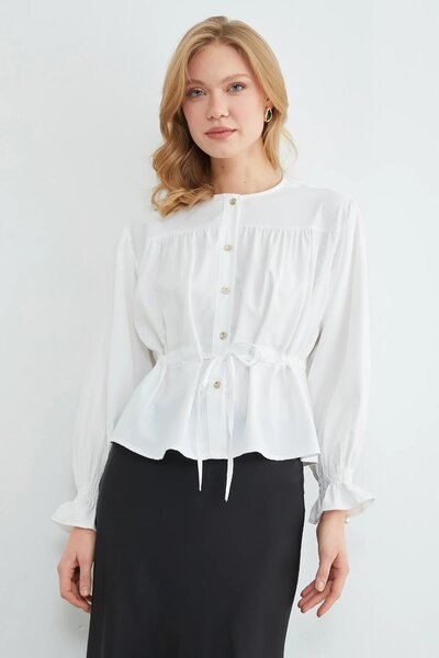 İKLİM LİFE Риза с яка с връзки отпред и ръкави с гънки