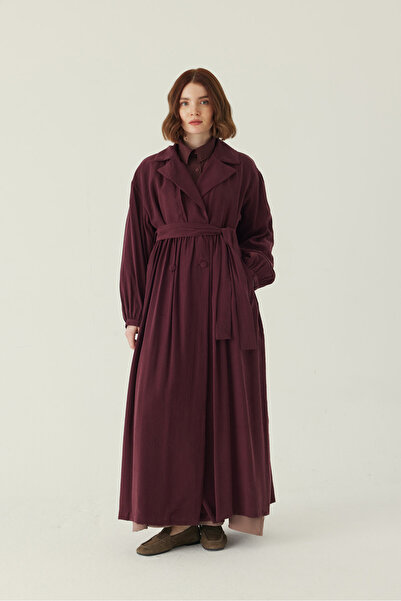 ZÜLAYS Büzgülü Modal Trençkot Bordo