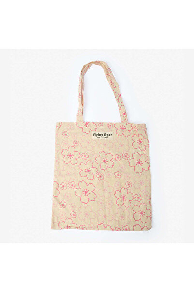 Flying Tiger Copenhagen Pembe Çiçek Desenli Bez Çanta