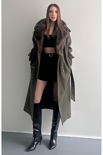 Premium ICONIC CUTE HAKİ ÇIKARILABİLİR KÜRKLÜ KAŞE KABAN