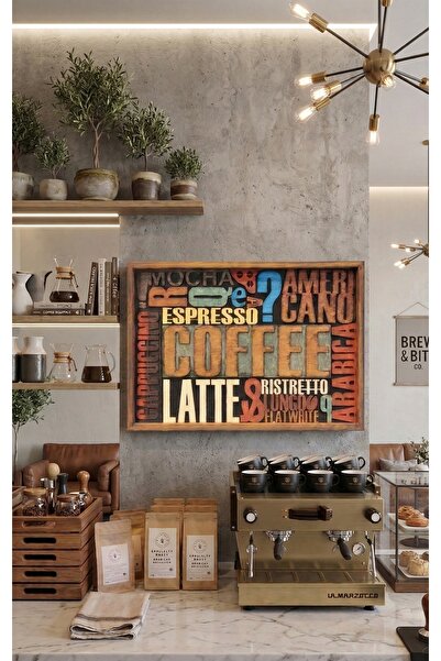 woodretro El Yapımı Ahşap Kahve Köşesi Tablosu - 3D Kabartma Harfli Mutfak ve...