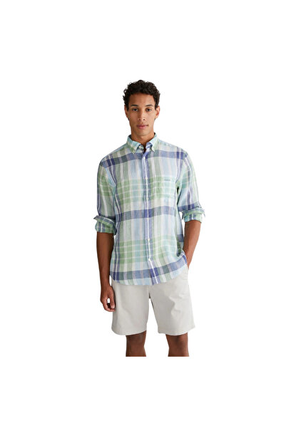 Gant Men's Green Regular Fit Buttoned Collar Checked Shirt