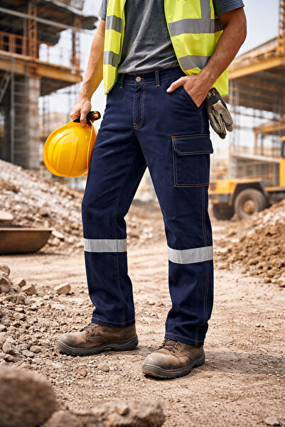 Nilüfer İş Güvenliği Reflektörlü Likralı Denim Dayanıklı İşçi Pantolonu