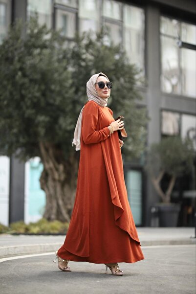 NS Moda Tesettür Ayrobin Herra Elbise Kiremit-Model 573