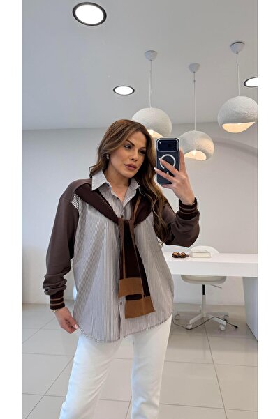 Şulenin Butiği ARKASI MODAL KAHVE ŞAL BAĞLAMALI GÖMLEK