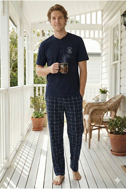 CALİA Men's Plaid Piece Short Sleeve Pajama Set