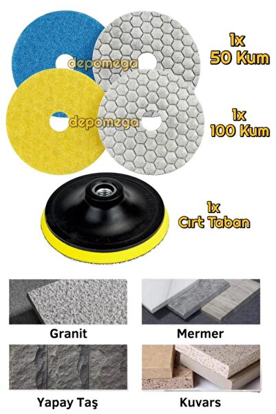 DepoMega Granit Fayans Kuru Ped Zımpara Parlatma Set 2 Adet Ped 1 Adet Cırt T...