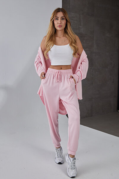 zenne Hooded zippered Modal tracksuit set pink