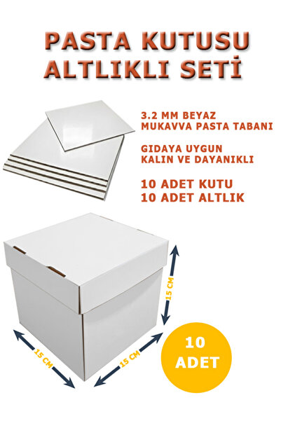 kutucum 15 X 15 X 15 PASTA KUTUSU VE ALTLIK SETİ 10 ADET BEYAZ OLUKLU MUKAVVA