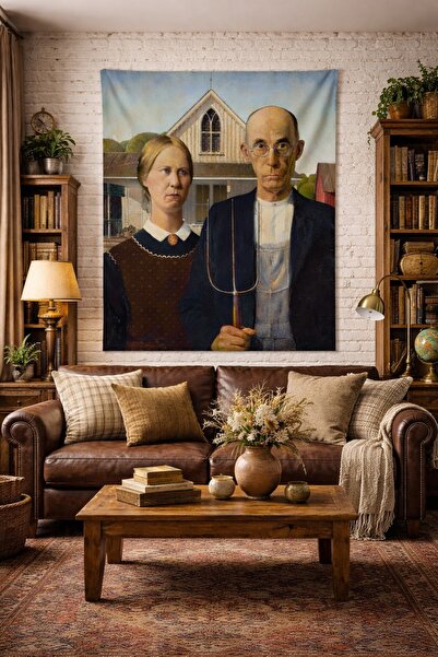 ALAMODECOR American Gothic, Grant Wood Wall Art - Vintage Works Series