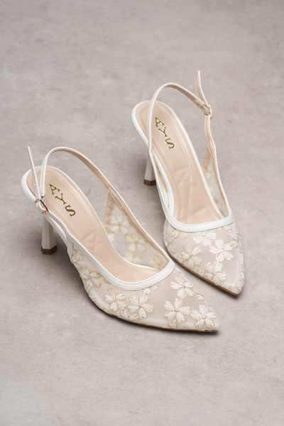 AYS SHOES Women's Floral and Lace Mesh Detailed Stiletto Heeled Evening Dress...