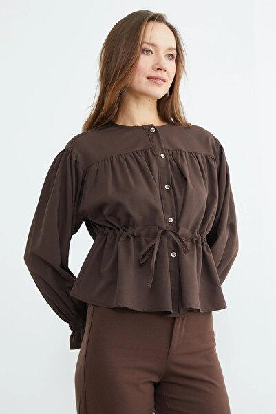 İKLİM LİFE Риза с яка с връзки отпред и ръкави с гънки