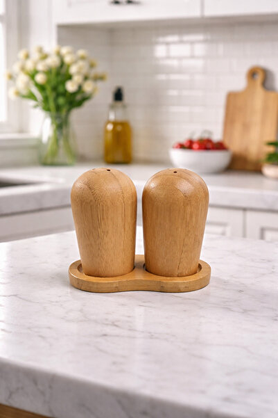 MAKRİ HOME Classic Bamboo Salt and Pepper Shaker Set with Stand – Natural Bam...