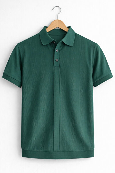 Edwox Ανδρικό πλεκτό μπλουζάκι με γιακά πόλο και κουμπιά, πράσινο Cd172