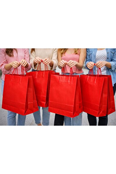 BİLGİ K K كيس ورقي من كرافت حقيبة باللون الأحمر مع خيط، عبوة من 5 قطع، مقاس 3...