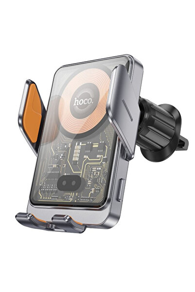 Hoco HW7 Car Holder with Wireless Charging, Air Vent Mount, Gray