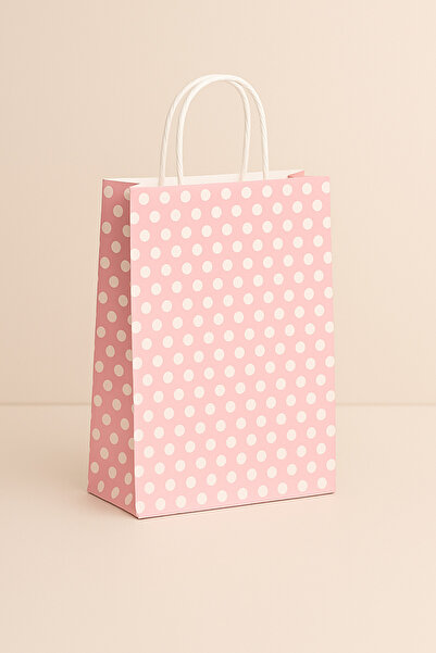 Atölye Kraft Puantiyeli Pembe Renk Kraft Çanta 18x8x24 cm