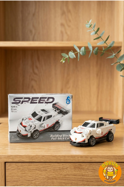 SPEED Bricks Mini Lego Araba Yapı Blok Seti - Çek-Bırak Spor Araba Yapım Seti -Speed Beyaz (71 Parça)