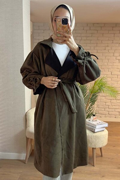 zenne Trench coat with belt detail Suede khaki