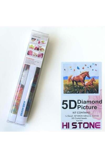 NT Boncuklu Taşlı Pano Mozaik Elmas Goblen Diamond Tablo 50 X 40 Cm Mutlu Atlar