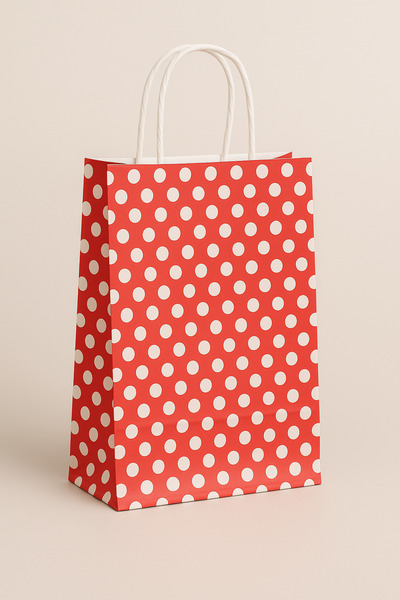 Atölye Kraft Puantiyeli Kırmızı Renk Kraft Çanta 18x8x24 cm