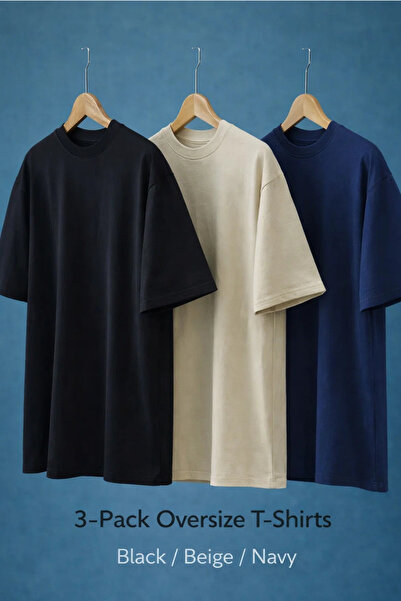 COMBİNE MİCHAİL Ανδρικό μπλουζάκι Basic με κοντά μανίκια oversized 3-pack