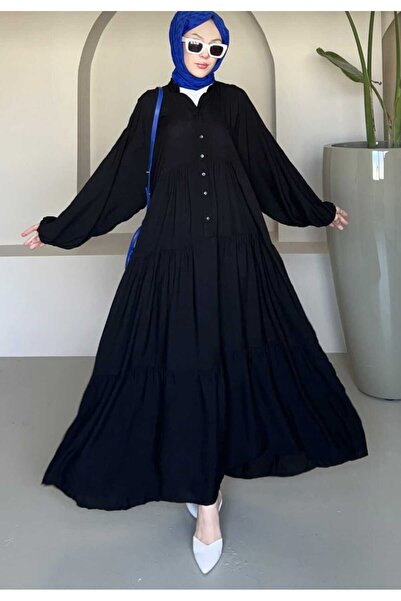 LAVRE Button Detailed Layered Relaxed Fit Hijab Dress