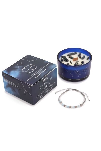 AW Gifts Lumânare zodiacală cu cristale și brățară cu pietre prețioase - Rac