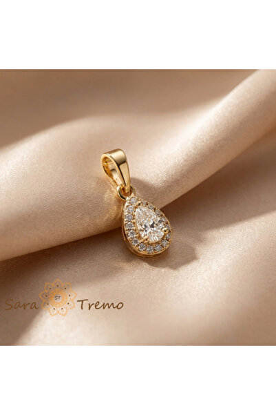 SaraTremo Pandantiv Lacrimă de Eleganță – Pandantiv placat cu aur de 14K și z...