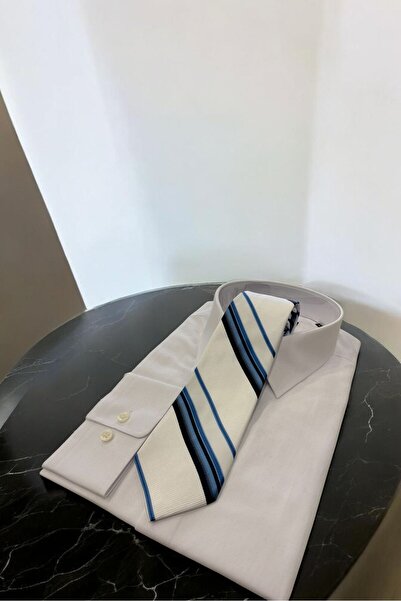 Sarar Μικροΐνες 8 εκ. Ριγέ Λευκό-Μπλε Σκούρο Γραβάτα KR-75