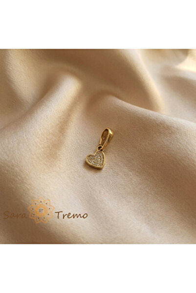 SaraTremo Pandantiv în formă de inimă - placat cu aur de 14K cu zirconiu alb