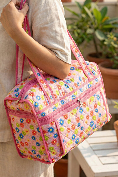 SER&YAT Floral Print Plaj Bag Sq - Large Size Zippered Vacation and Pool Area...