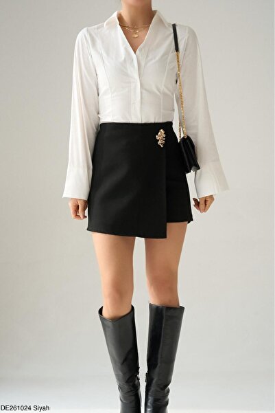 CADDELAMODA Women's Premium Shorts Skirt with Brooch