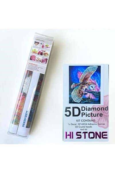 NT Boncuklu Taşlı Pano Mozaik Elmas Goblen Diamond Tablo 50 X 40 Cm Uçan Baykuş