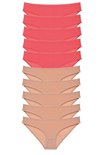 Mestore 10 Pieces Super Eco Set Lycra Women's Slip Panties Fuchsia Skin