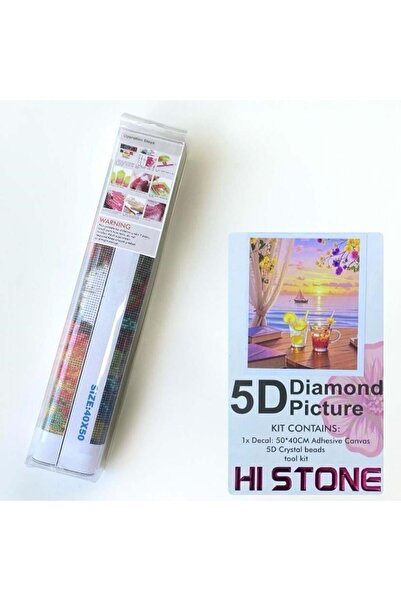 NT Boncuklu Taşlı Pano Mozaik Elmas Goblen Diamond Tablo 50 X 40 Cm Akşam Sefası