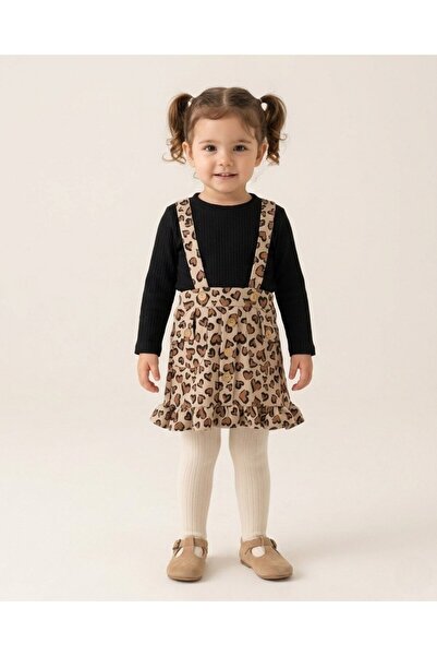 Ege Bebek Devojčica Leopard Haljina i Kombinezon sa Detaljima za 2-3-4-5 Godi...