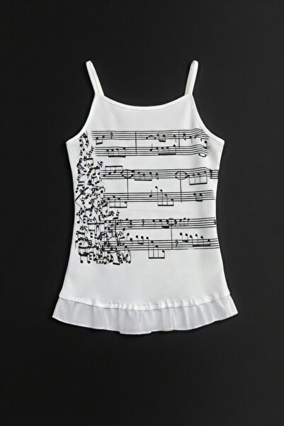 Köstebek Music Note Patterned White Blouse with Straps