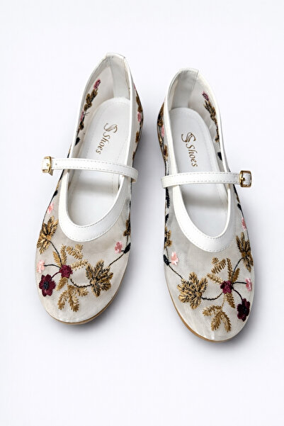 Noliva Women's White Floral Embroidered Mary Janes Ballet Flats Daily Comfort...