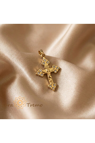 SaraTremo Pandantiv Cruce Credință – Pandantiv placat cu aur de 14K cu zircon...