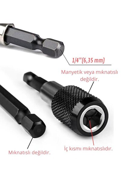 kölner wertec 3 Parça Bits Uç Uzatma Adaptörü Matkap Uç Manyetik Uzatma 6 cm 10 cm 15 cm