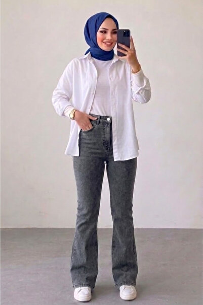 Tesettür Diyarı Γυναικείο Ισπανικό Τζιν Παντελόνι - Γκρι