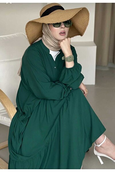 LAVRE Button Detailed Layered Relaxed Fit Hijab Dress