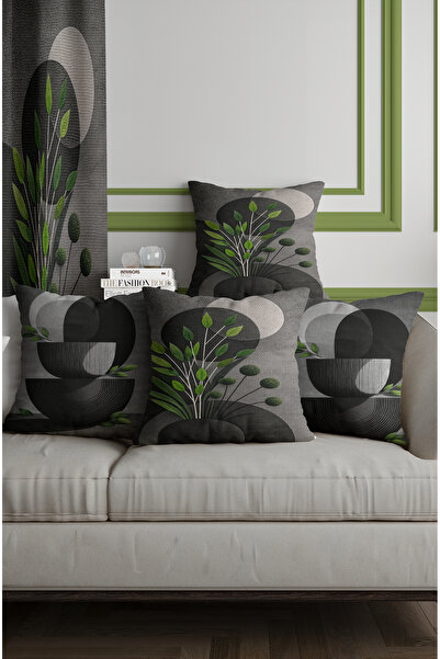ALAMODECOR Antracit, verde, frunză boemă și vază cu model cu două fețe Set de...