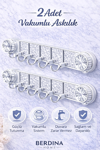 Berdina Home 2'li Vakumlu Askılık Güçlü Tutunma Delmeden Montaj Banyo Mutfak ...