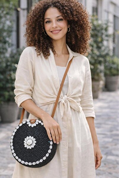 Hd Marketim Seashell Round Straw Bag for Women Bag – Handmade Bohemian Crissc...