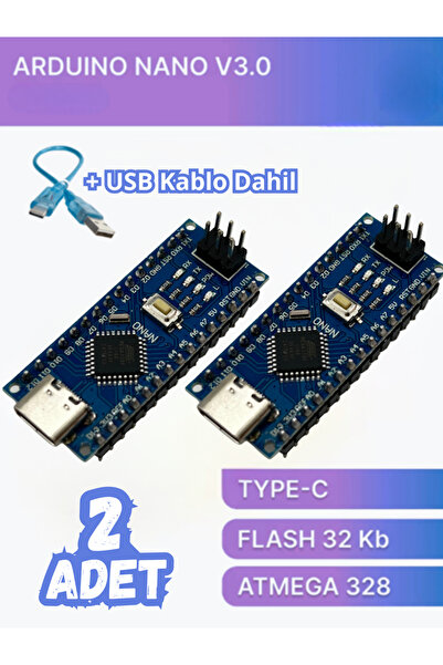 Arduino 2-adet Nano CH340G Type-C (Kablolu) ATmega328, 16 MHz Kontrol Kartı