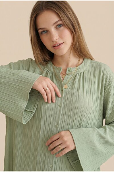 NEFESSE İspanyol Kol Yuvarlak Yaka Düğmeli Tunik -Çağla Y.