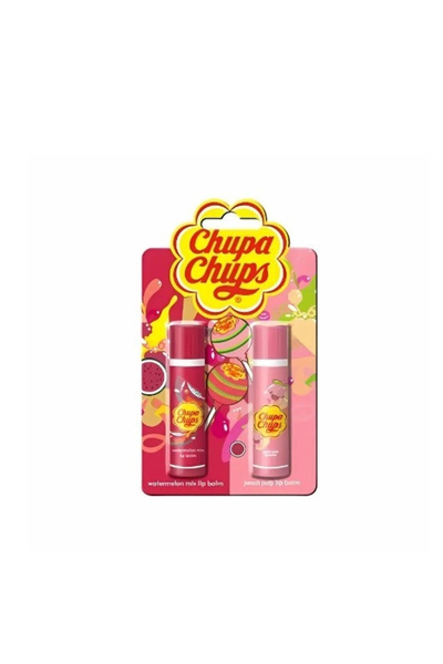 Chupa Chups بلسم الشفاه 2 عبوة كريم للعناية بالشفاه 4 جرام - البطيخ والخوخ